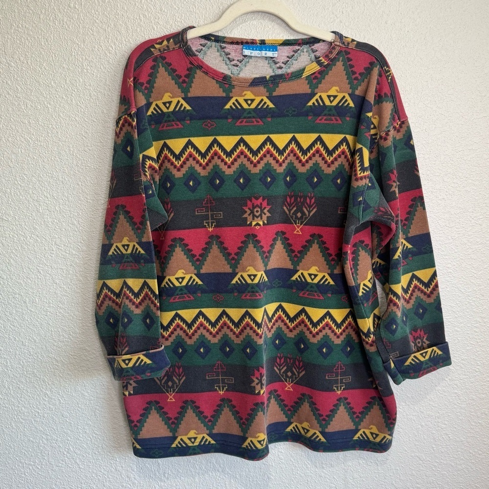 VTG‎ 90's Headliners Sport Pullover Aztec Southwestern Long Sleeve Top Boho